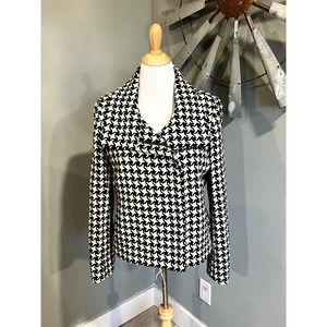 Talbots Houndstooth Black & Cream Wool Blend Biker Jacket 16